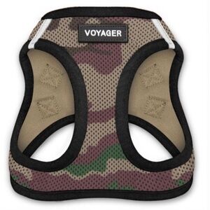 VOYAGER Dog Harness Camouflage Mesh Black Trim Buckle Double Rings Small Dog